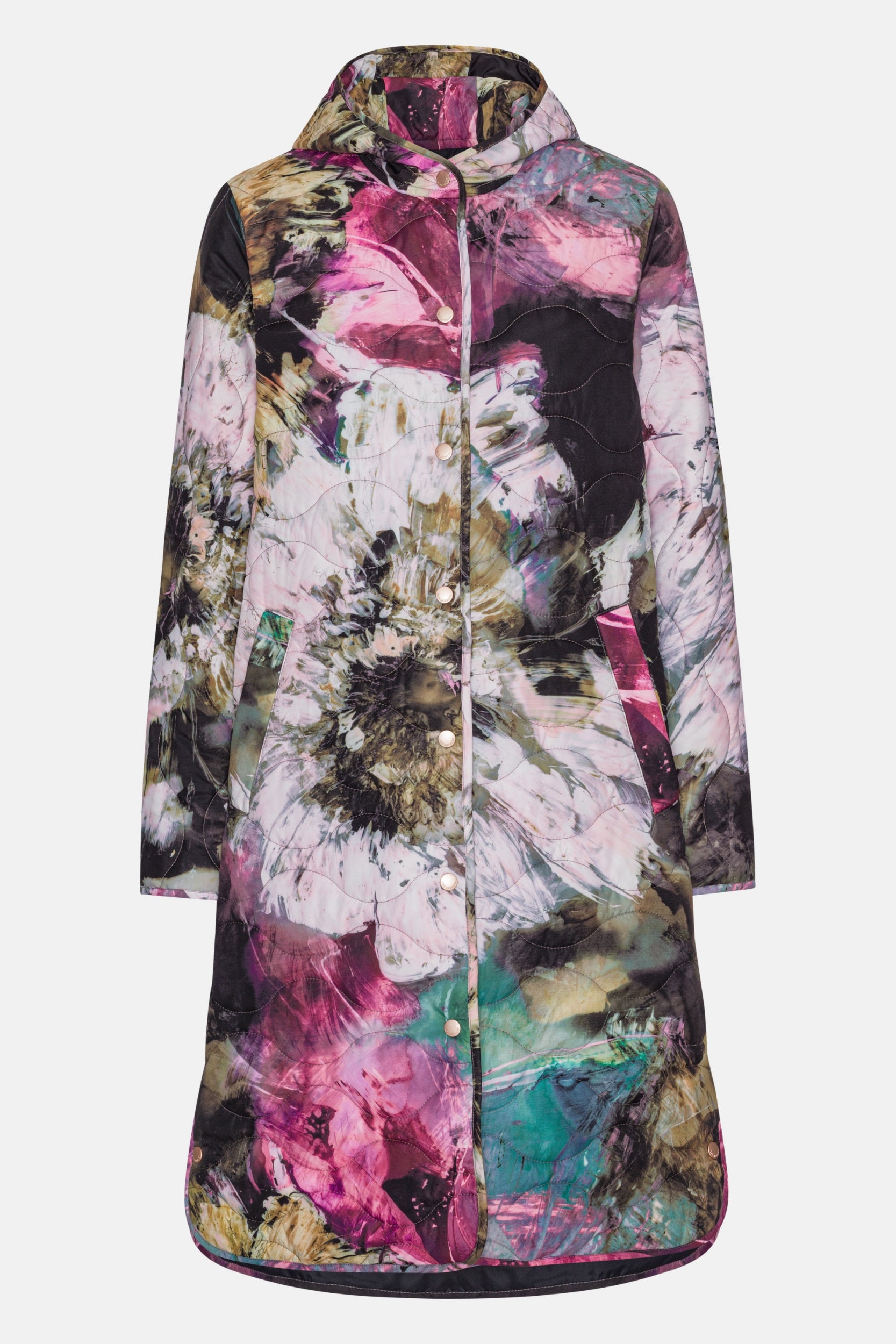 Lange Gewatteerde Jas QUILTED05P - 937 Artistic Flower Print | Artistic Flower Print | Coat | Ilse Jacobsen