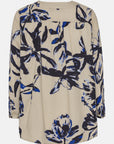 Blouse met Plooitjes TENCELLA05P - 116 Sand Artsy Stroke Flower | Sand Artsy Stroke Flower | Shirt | Ilse Jacobsen